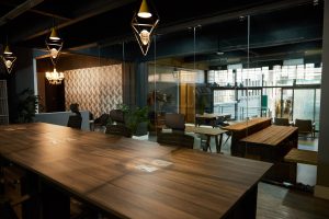 Interior of a boardroom in an office after work hours